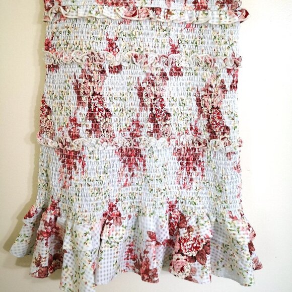 Zara Smocked Ruffle Floral spaghetti straps Mini Dress Size M - Picture 4 of 7